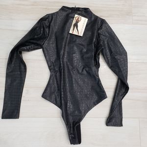 Black croc embossed Naked Wardrobe bodysuit. New with tags, sz S